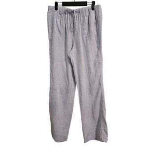 Chelsea & Theodore linen blue & white pin striped white leg pants. Size L.